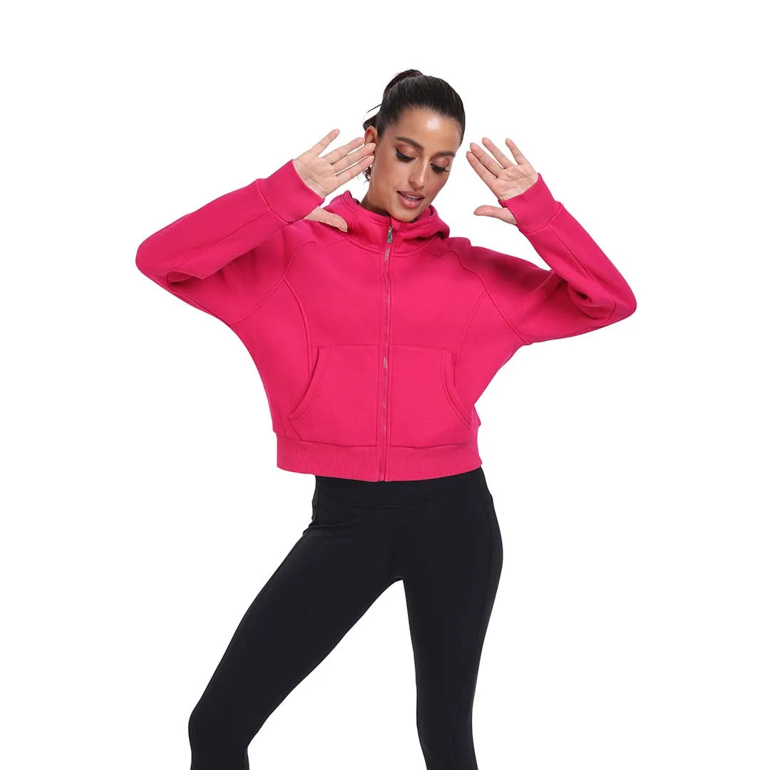 Women's Full Zip Fleece Jacket Long Sleeve Short Sports Sweatshirt