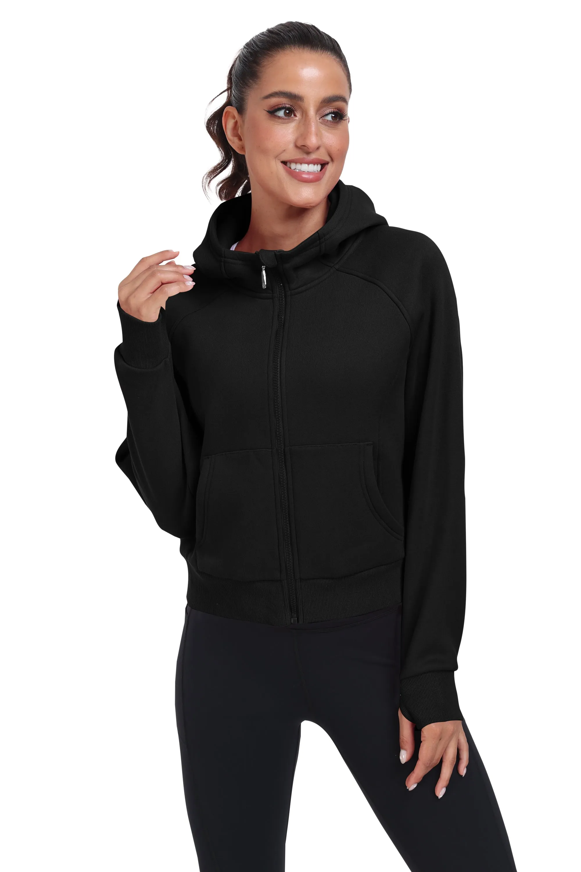 Women's Full Zip Fleece Jacket Long Sleeve Short Sports Sweatshirt