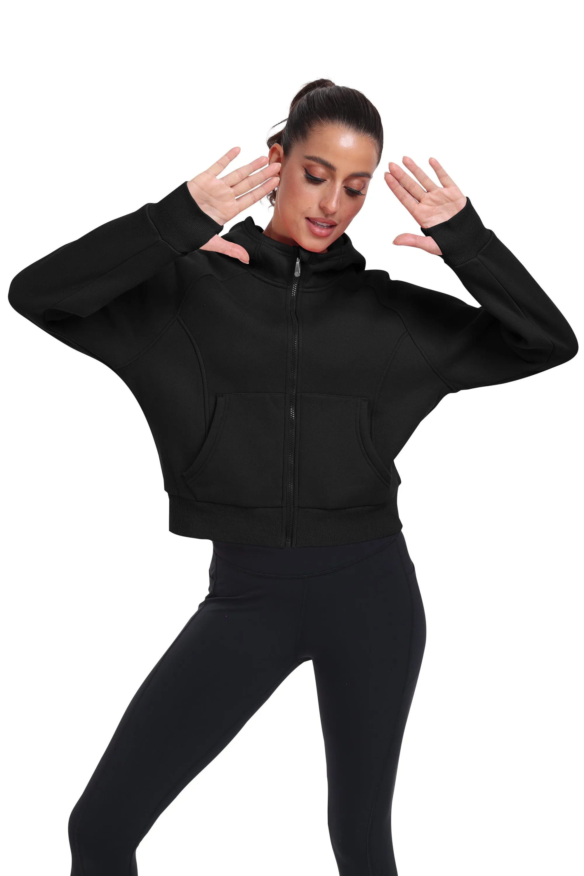 Women's Full Zip Fleece Jacket Long Sleeve Short Sports Sweatshirt