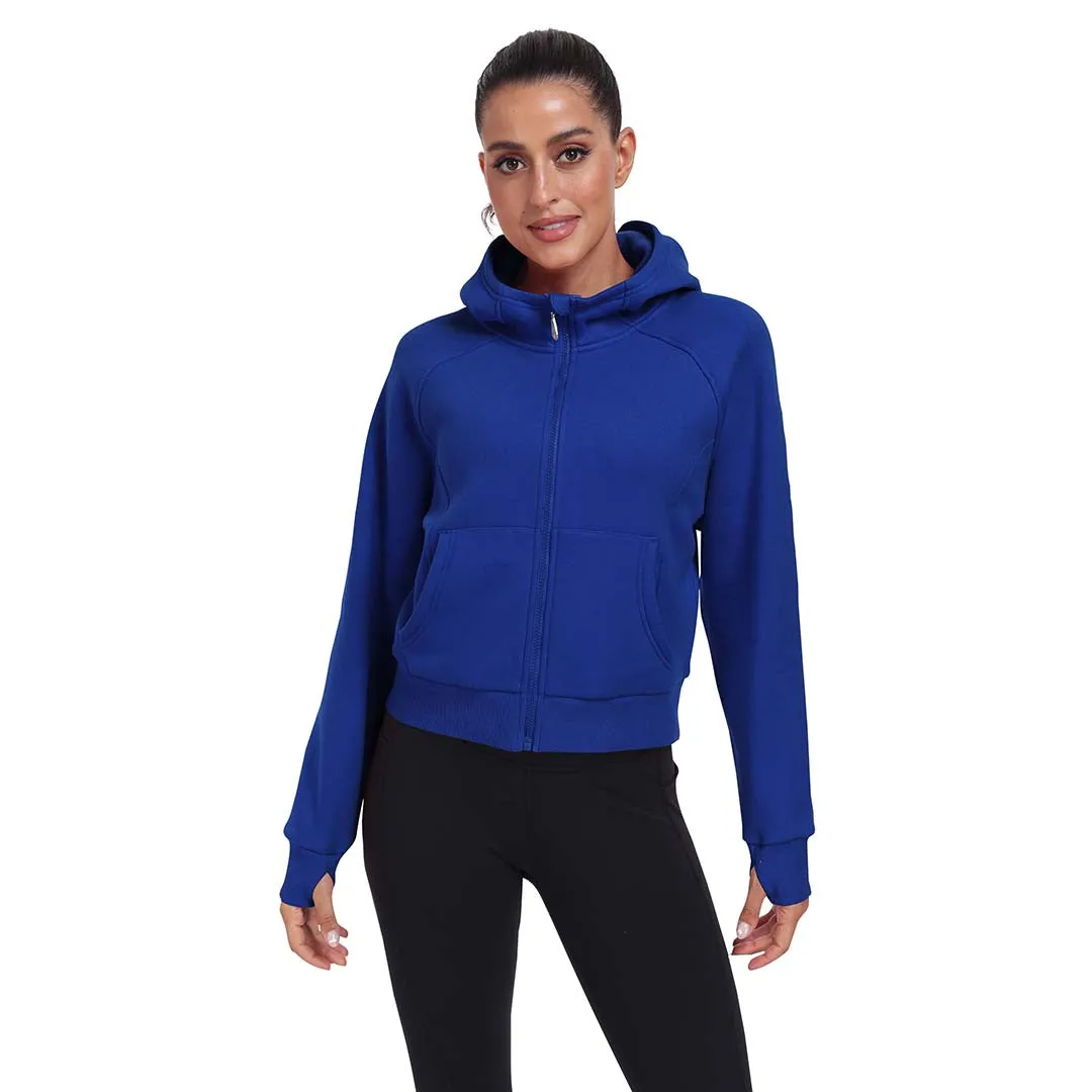 Women's Full Zip Fleece Jacket Long Sleeve Short Sports Sweatshirt