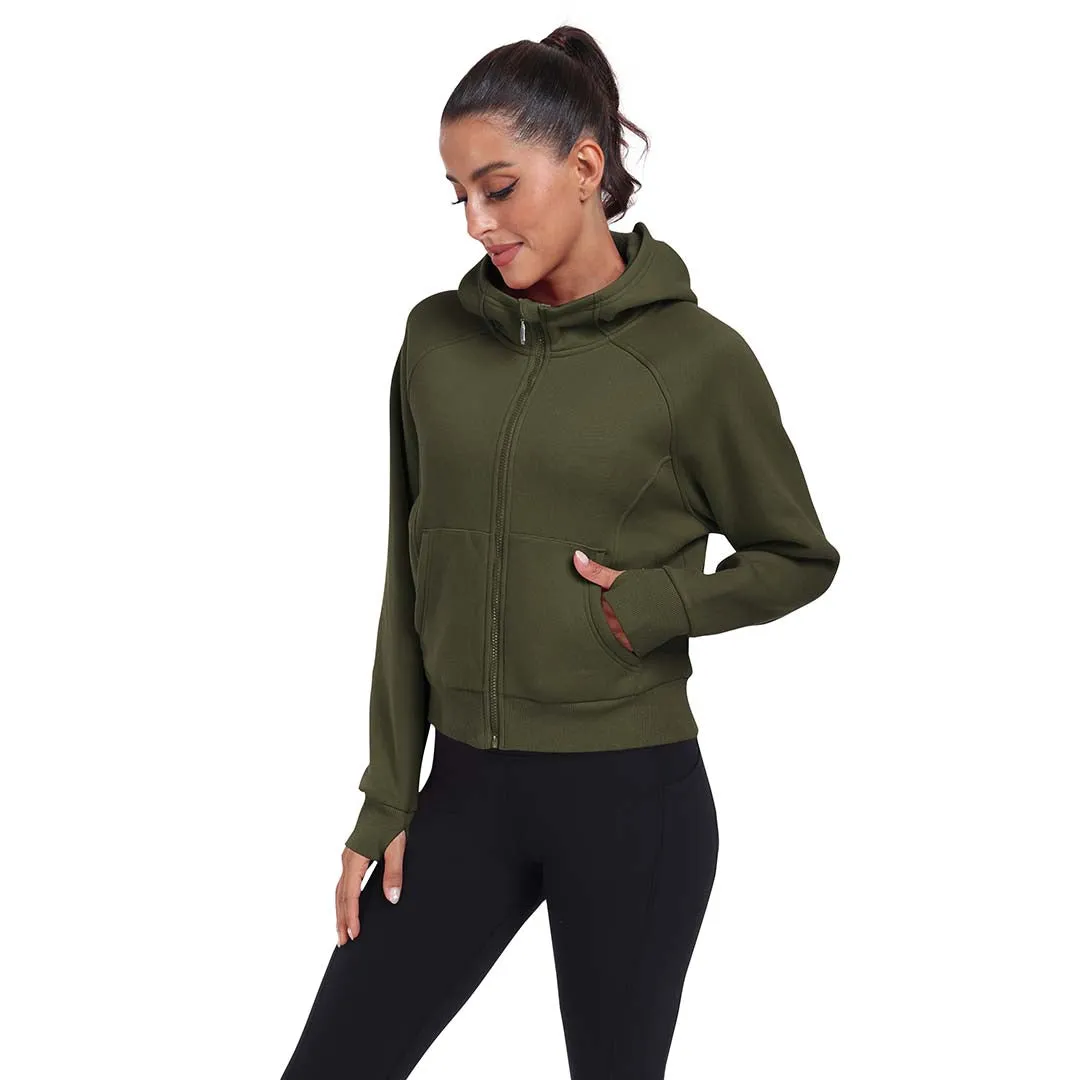 Women's Full Zip Fleece Jacket Long Sleeve Short Sports Sweatshirt