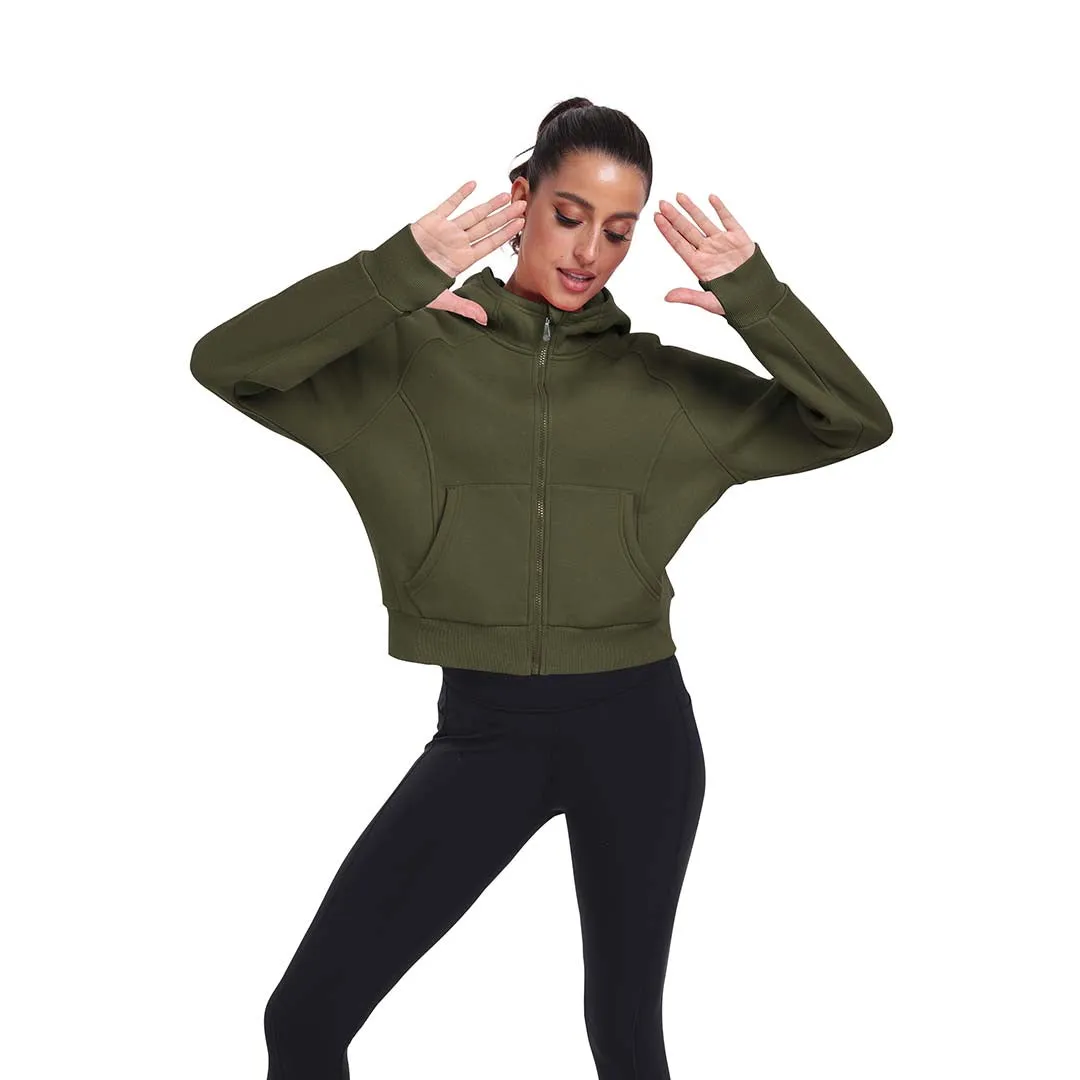Women's Full Zip Fleece Jacket Long Sleeve Short Sports Sweatshirt