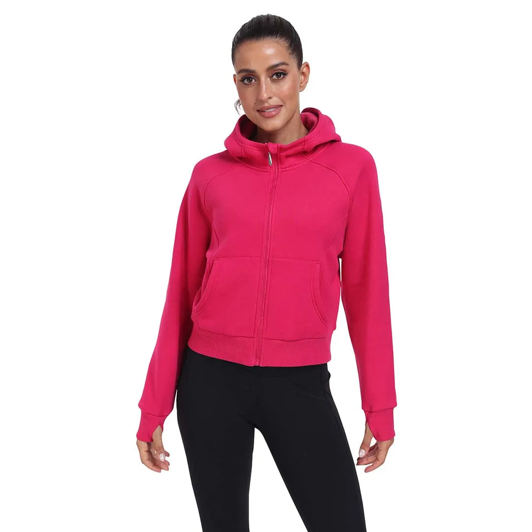 Women's Full Zip Fleece Jacket Long Sleeve Short Sports Sweatshirt