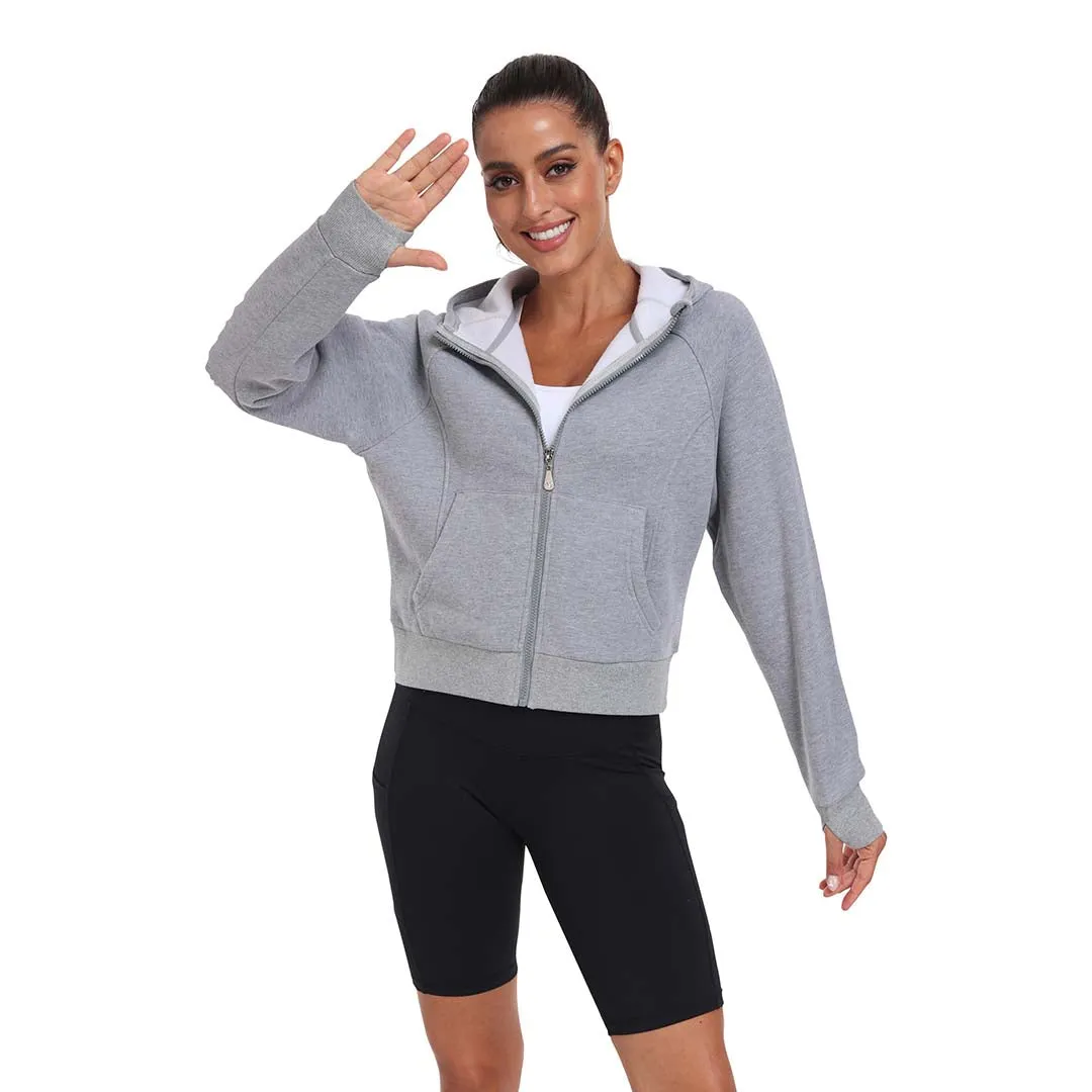 Women's Full Zip Fleece Jacket Long Sleeve Short Sports Sweatshirt
