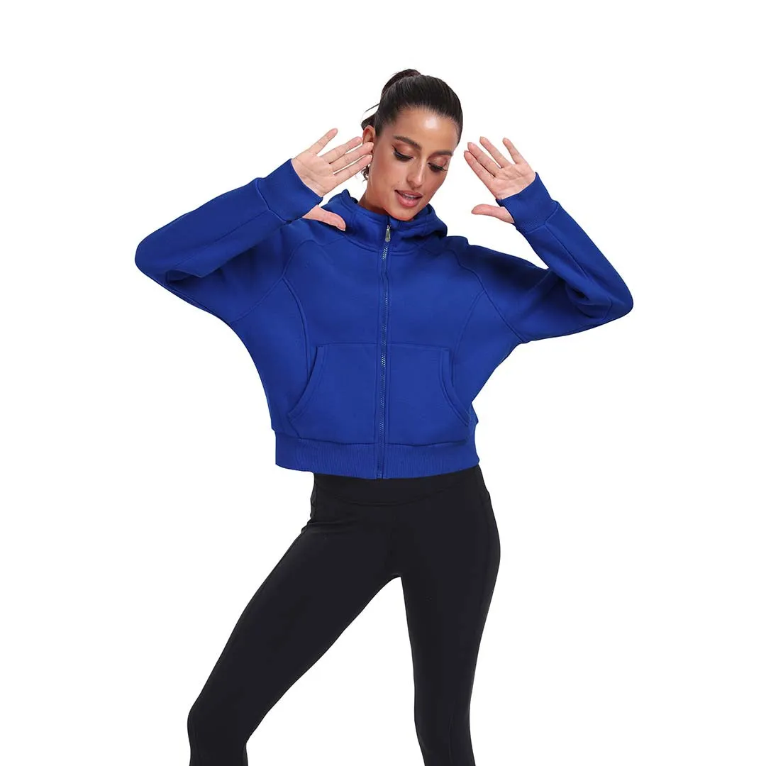 Women's Full Zip Fleece Jacket Long Sleeve Short Sports Sweatshirt