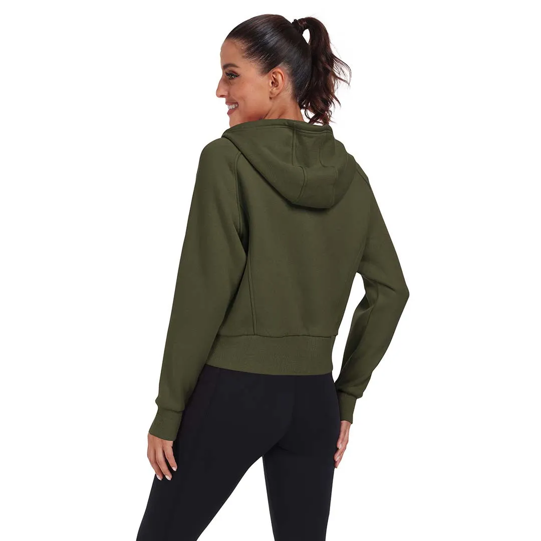 Women's Full Zip Fleece Jacket Long Sleeve Short Sports Sweatshirt