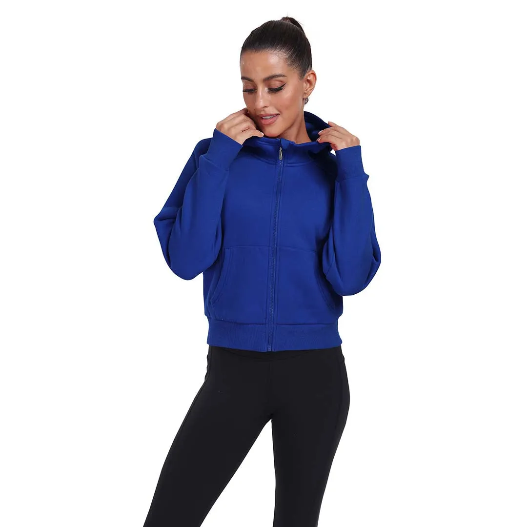 Women's Full Zip Fleece Jacket Long Sleeve Short Sports Sweatshirt