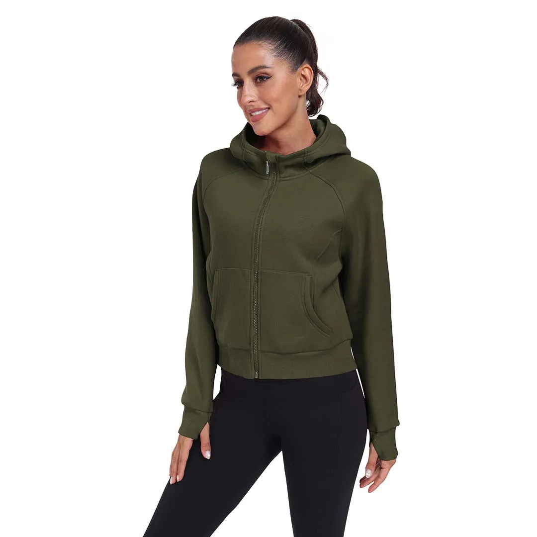 Women's Full Zip Fleece Jacket Long Sleeve Short Sports Sweatshirt