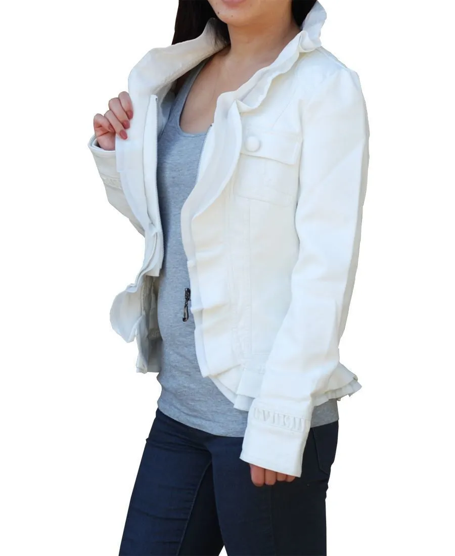 Womens White PU Faux Leather Jacket