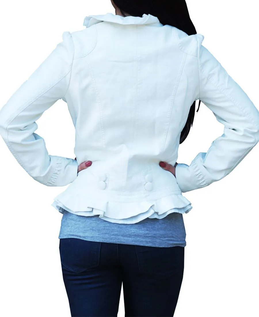 Womens White PU Faux Leather Jacket