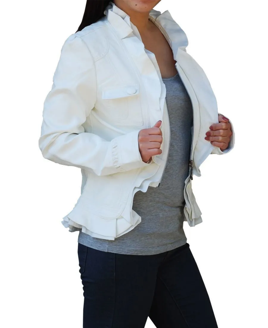 Womens White PU Faux Leather Jacket