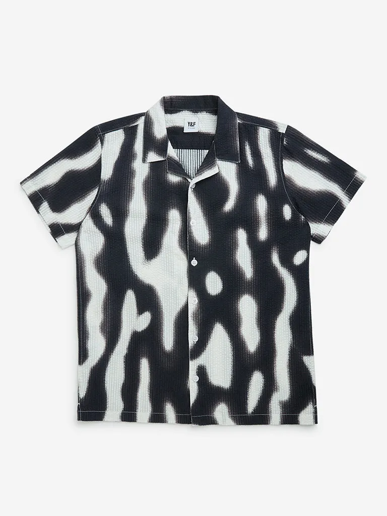 Y&F Kids Black Abstract Design Cotton Shirt