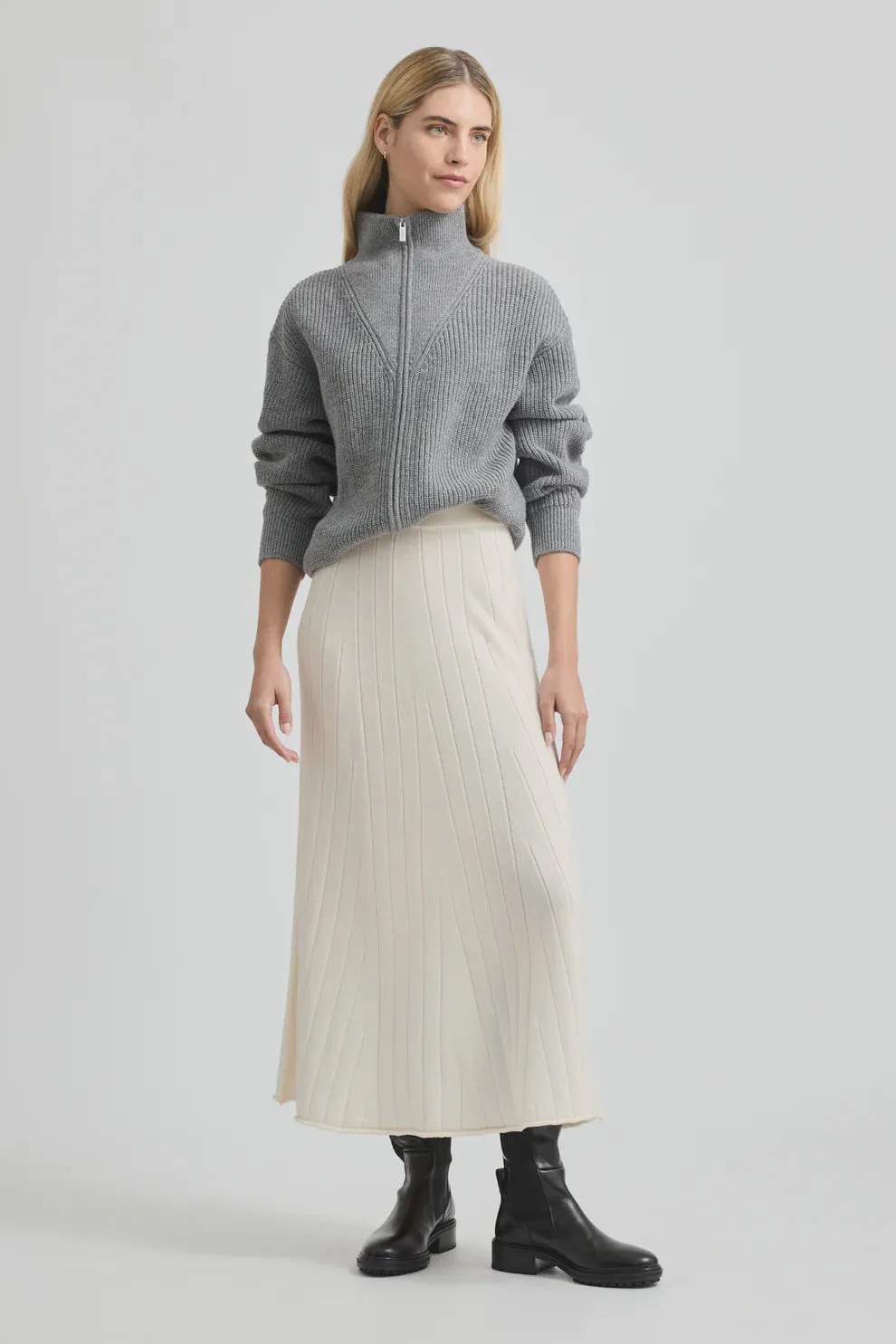 Zip Through Rib Knit | Mid Grey
