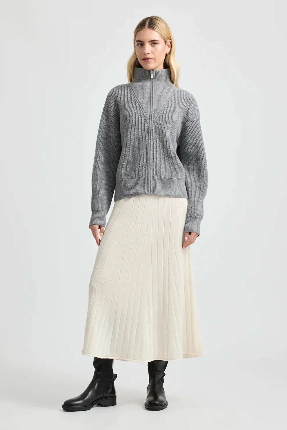 Zip Through Rib Knit | Mid Grey