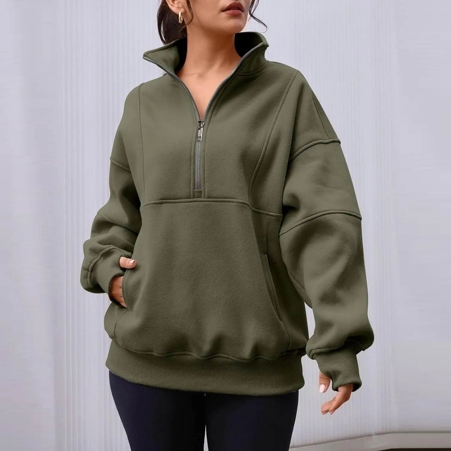 Zip Up Hoodie Women Oversized Drop Shoulder Fleece Sweatshirt with Pockets Thumb Hole Loose Comfy Fall Sweater 2024
